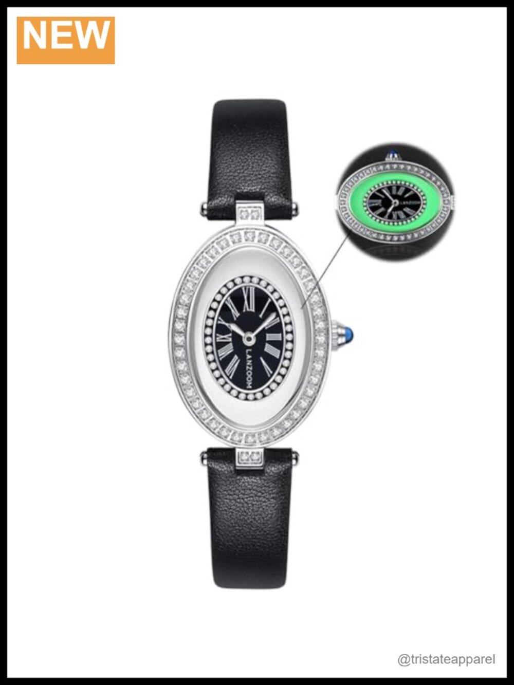 LANZOOM Women's Quartz Watch Oval Diamond Roman Numerals Luminous 3ATM Water